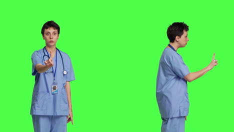 Health-specialist-being-angry-and-saying-no-against-greenscreen-backdrop